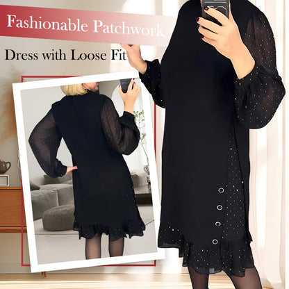 ✨ Flattering Elegance | Women's Rhinestone Round-Neck Midi Dress