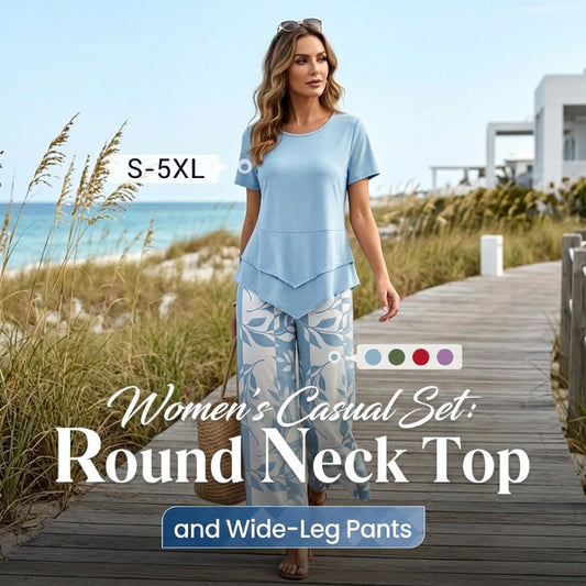 👚 50% OFF NOW! 🔥 Casual Round Neck Layered Tunic Top & Wide Leg Pants Set – Flowy Design, Soft Fabric & Perfect for Everyday Style 🌸