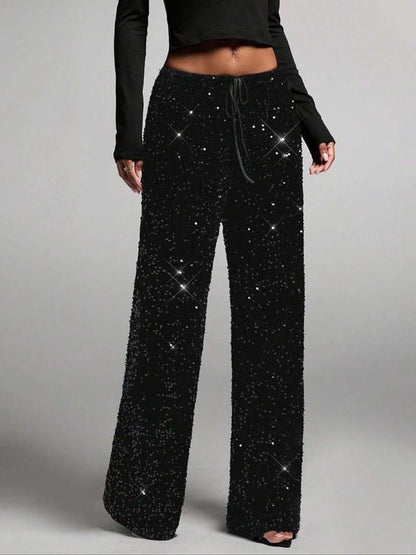 🔥Limited-time offer-Women's Sequin Sparkle Wide Leg Pants with Elastic Waistband