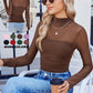 🎉Women's Sparkle Mesh Sheer Long Sleeve Ruched Top🌸