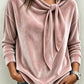 🌸Hot Sale 50% OFF!✨Fall Women Velvet Bow Tie Neck Long Sleeve Top