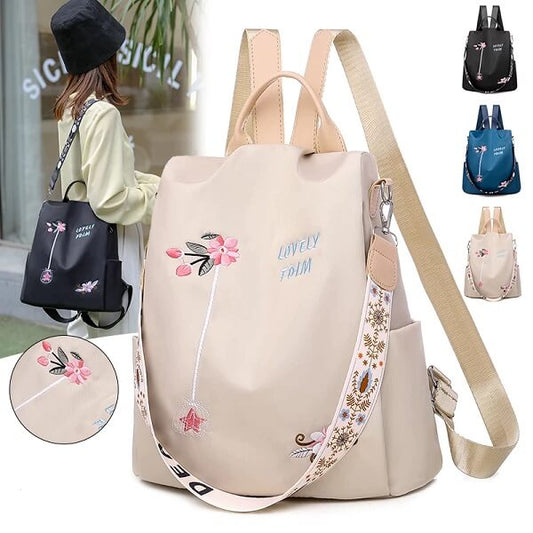 Floral Embroidered Waterproof Oxford Backpack