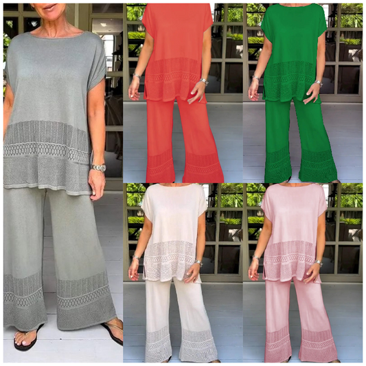 Women’s Solid Color Two-Piece Short Sleeve Top & Pants Set