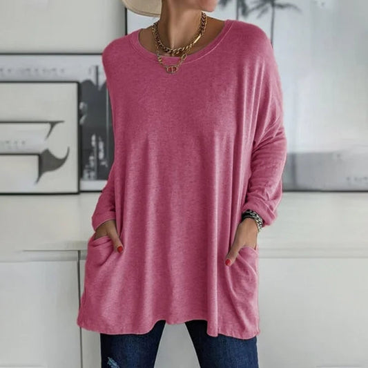 🎉  💖Black Friday Mega Deal – 50% off!💞🔥Women's Round Neck Long Sleeve Loose Pocket T-Shirt