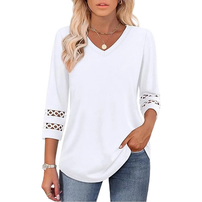 ✨2026 New Style👚Women’s Solid Casual V-Neck Top with 3/4 Sleeves