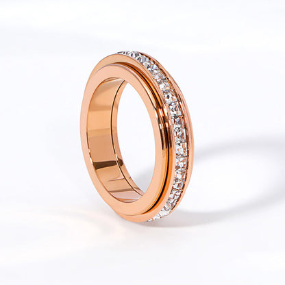 💖Black Friday Mega Offer - 50% off!💖Titanium steel rotating spinner ring with cubic zirconia💖