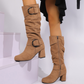 👢Women's Suede Mid-Calf Boots with Buckle Detail