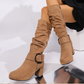 👢Women's Suede Mid-Calf Boots with Buckle Detail