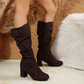 👢Women's Suede Mid-Calf Boots with Buckle Detail