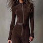 🌸Hot Sale 50% OFF💖Long Sleeve Faux Suede Zipper Maxi Dress