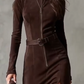 🌸Hot Sale 50% OFF💖Long Sleeve Faux Suede Zipper Maxi Dress