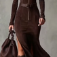 🌸Hot Sale 50% OFF💖Long Sleeve Faux Suede Zipper Maxi Dress