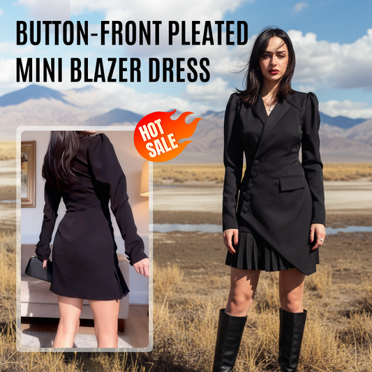💕👗Button-Front Pleated Mini Blazer Dress