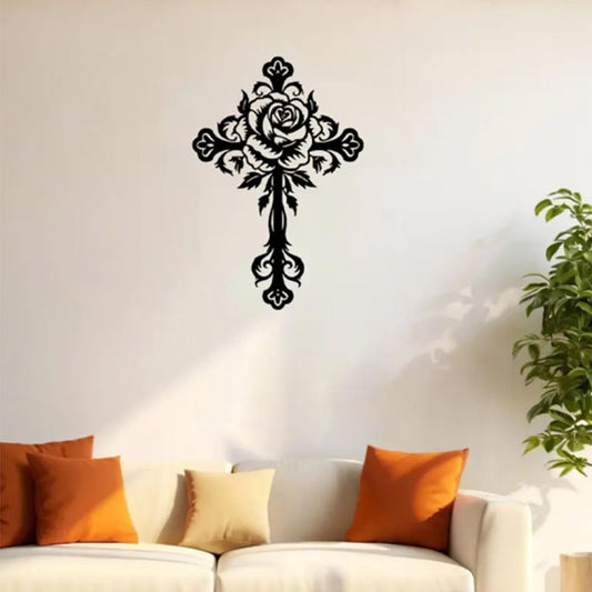 ✝️🌹Elegant Rose Cross Metal Wall Decoration