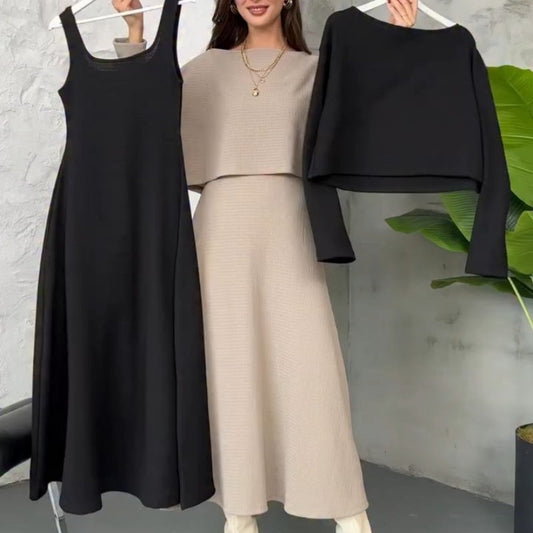 🔥New Arrivals Special Offer-Women's 2-Piece Knit Outfits Tank Midi Dress & Crop Top🚛Free Shipping