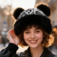 Women’s Retro Leopard Print Bear Ear Hat