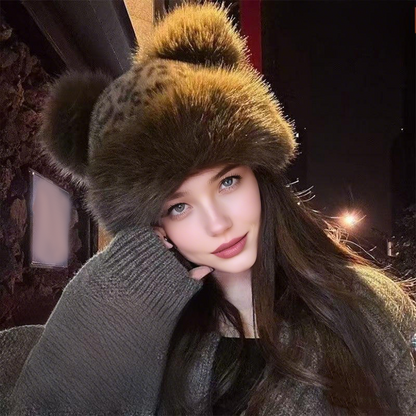 Women’s Retro Leopard Print Bear Ear Hat