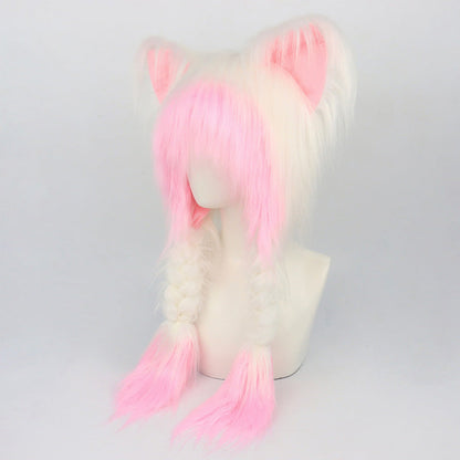 😺👒Plush Cat Ear Winter Hat with Braided Pigtails