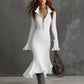 🍁New Fall Collection-Women's Zipper Lapel Flare Sleeve Knit Fishtail Dress