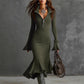 🍁New Fall Collection-Women's Zipper Lapel Flare Sleeve Knit Fishtail Dress