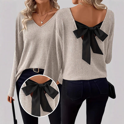 🎁New arrival 50% OFF💥Women's V-Neck Sweater with Elegant Back Bow Tie