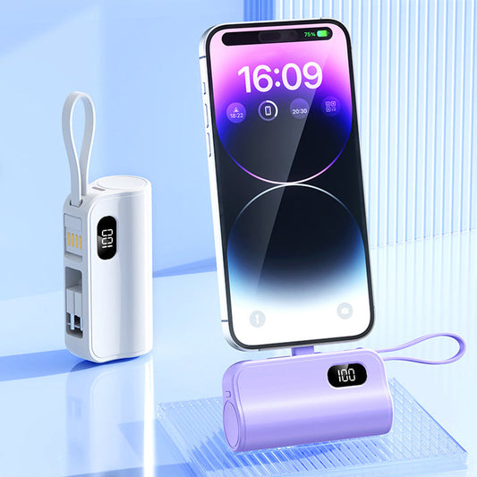 5000mAh Mini Power Bank with Built-in Cable & Stand