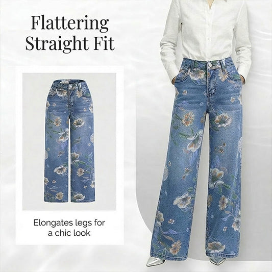 💐49% OFF ! Women‘s Floral Print Straight-Leg Jeans – Mother's Day Pre-sale 📦💖【Limited Offer】