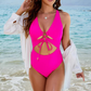 Lace-Up Front Monokini Beachwear with Cutouts