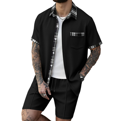 Men's Short Sleeve Top & Drawstring Shorts 2-Piece Set