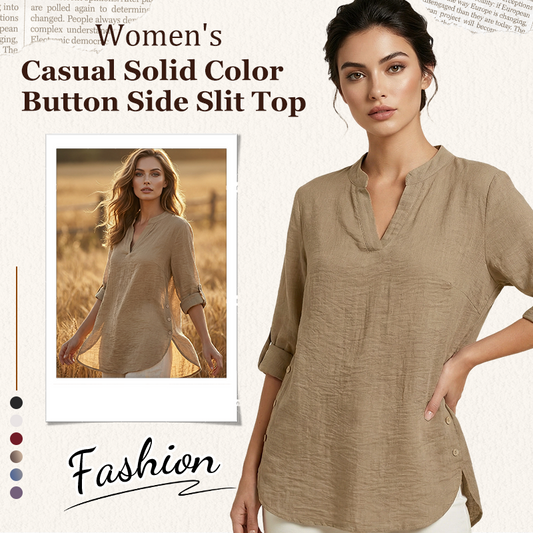 🔥 Hot Sale 50% OFF  🔥Casual Solid Color Button Side Slit Top