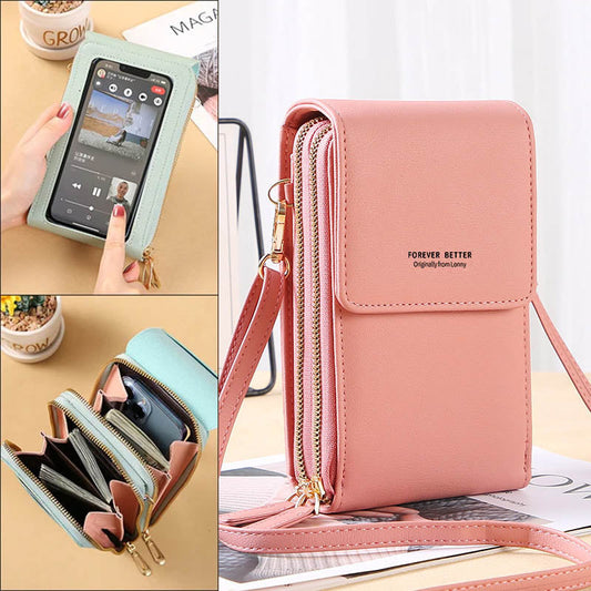 🔥Now Limited Time — 65% OFF!🎁🎁 Anti-Theft Leather Crossbody Bag with Touch-Screen Phone Window, Multi-Zip Wallet Purse😍