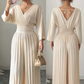👖 50% OFF! Women’s V-Neck 3/4 Sleeve Pleated Wide Leg Jumpsuit, Smocked Waist Day To Night Office & Occasion Wear