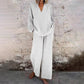 ⌛Limited-Time Offer🛍️ Women’s Casual Solid Color V-Neck Long Sleeve Top & Wide-Leg Pants Set