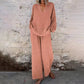 ⌛Limited-Time Offer🛍️ Women’s Casual Solid Color V-Neck Long Sleeve Top & Wide-Leg Pants Set