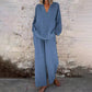 ⌛Limited-Time Offer🛍️ Women’s Casual Solid Color V-Neck Long Sleeve Top & Wide-Leg Pants Set