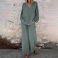 ⌛Limited-Time Offer🛍️ Women’s Casual Solid Color V-Neck Long Sleeve Top & Wide-Leg Pants Set