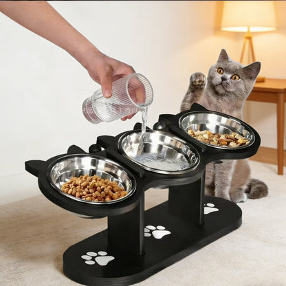 📢📢50% OFF !! ⏰ Anti-Slip Elevated 3-Bowl Pet Feeder! 🍲🐶🐱
