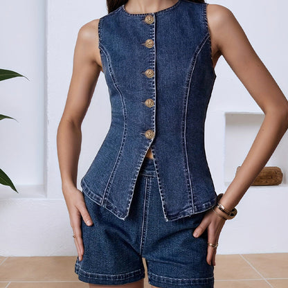 Women's Sleeveless Stretch Denim Vest