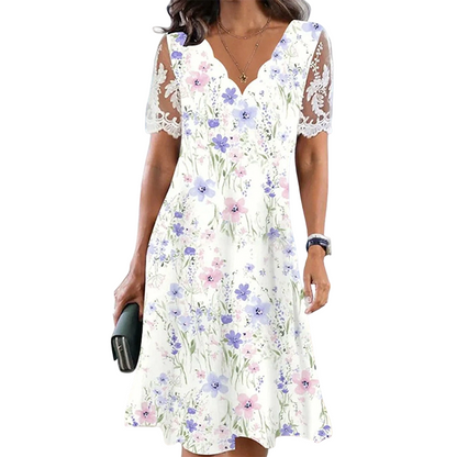 🌸Hot Sale 50% OFF💖Women's Floral Print Lace Sleeve Dress