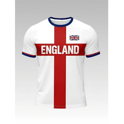 ⚽️50% OFF England Football Tee – Red Cross & Flag Graphic, Athletic Fit, Breathable for World Cup 2026 🏆⚽