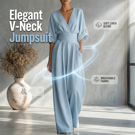 🔥Hot Sale 50% OFF🌸Women's V-Neck High Waist Wide Leg Jumpsuit