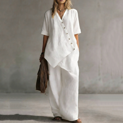 50% OFF !✨Women's Asymmetrical Top & Wide-Leg Pants Set