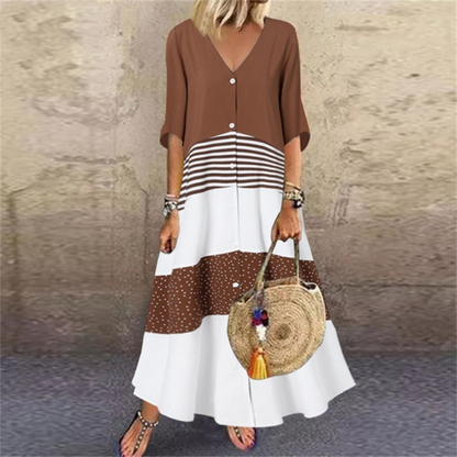 Women's Summer V-Neck Button-Up Maxi Dress