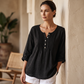 🔥👚2026 Summer Hot Sale– Only ￡16.99!!⚡️Women's Long Sleeve Pleated Henley Neck Blouse✨Soft Breathable Elegant Casual Pleated Top Daily Commute Outfit UK🇬🇧💐