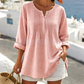 🔥👚2026 Summer Hot Sale– Only ￡16.99!!⚡️Women's Long Sleeve Pleated Henley Neck Blouse✨Soft Breathable Elegant Casual Pleated Top Daily Commute Outfit UK🇬🇧💐