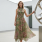 🌸 50% OFF NOW!Women’s Elegant Floral Print Halter Neck Floaty Chiffon Maxi Dress, Casual & Occasion Waist Tie Dress