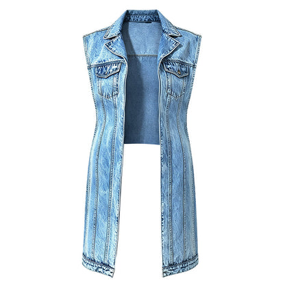 🎉NEW HOT SALE — Over 58K Sold! 💞 Women Sleeveless High Slit Denim Vest Dress Longline Jean Jacket