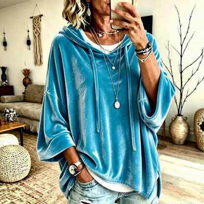 ⌛Limited-Time Offer-Women's Loose-Fit Velvet Drawstring Pullover Sweatshirt