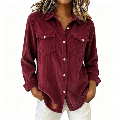 Flap-Pocket Button-Front Top – Soft Ribbed Knit & Timeless Design for Everyday Comfort