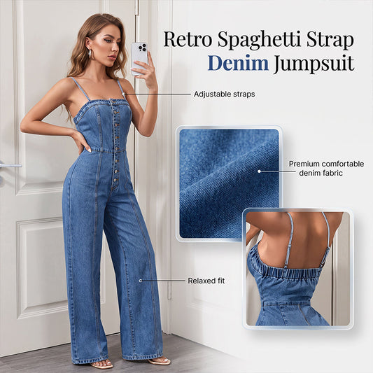 👗💙 Women's Spaghetti Strap Wide Leg Denim Jumpsuit – 50% OFF! Effortless style, wide-leg comfort, classic denim – your new warm-weather favorite. ☁️☀️